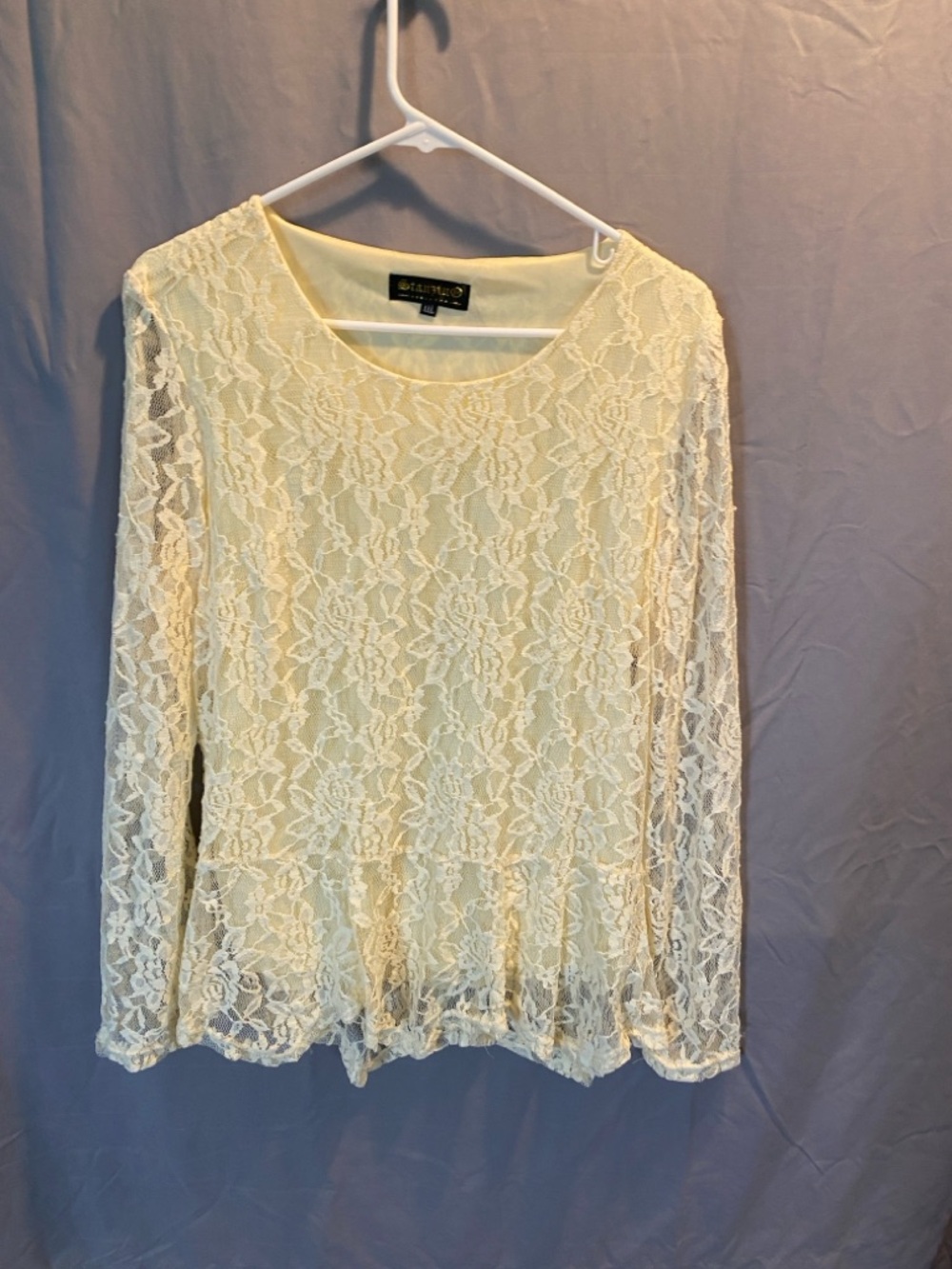 Staccato Cream Lace Long-Sleeve Scoop Neck Blouse